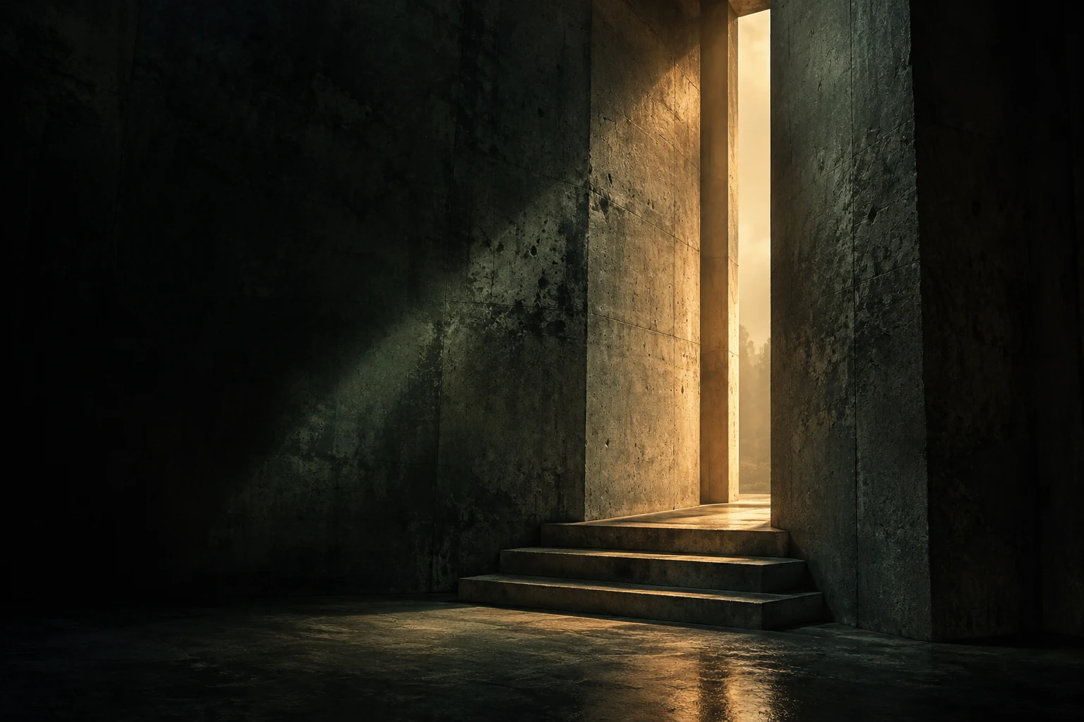 UMBRAL: escalones de hormigón hacia una entrada de luz